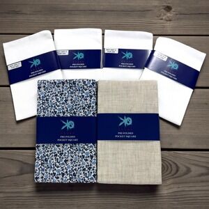 NWT EGARA Mens Pre Folded Pocket Square Cotton Linen Bundle Set